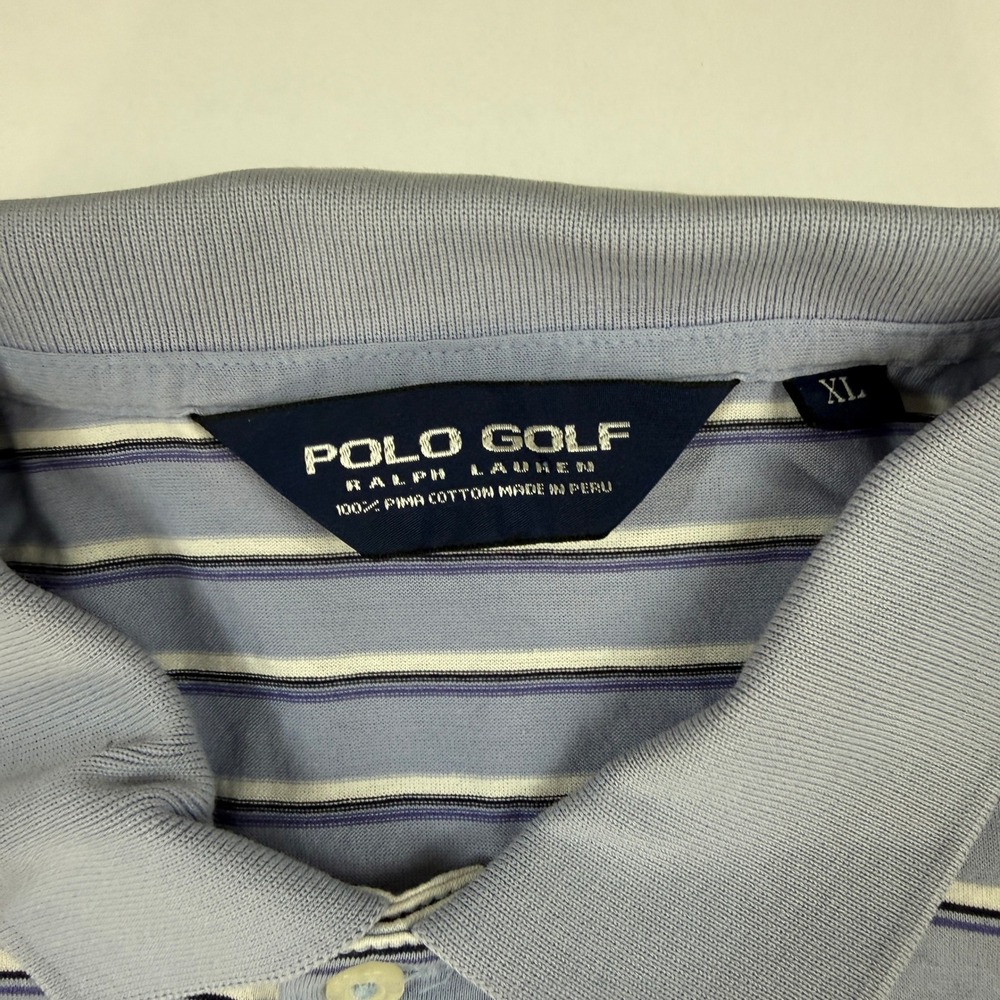 Vintage Polo Golf Ralph Lauren Striped Polo Shirt Mens XL Pima Cotton Blue - Picture 3 of 7